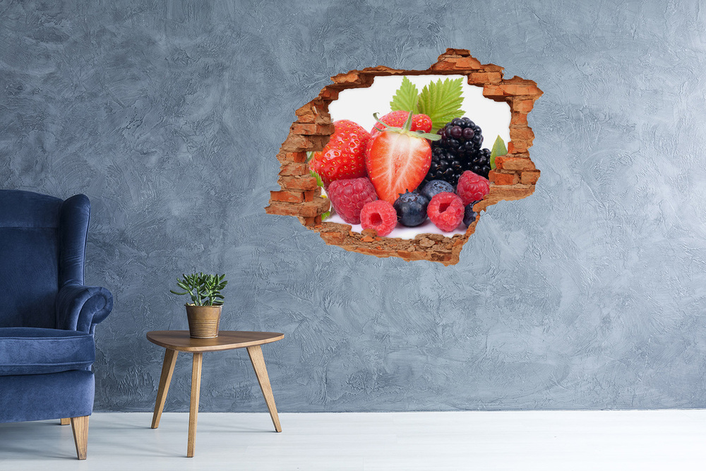 Sticker mural effet trou Motif de fruits des bois brique