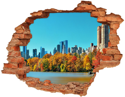 Autocollant mural trou New York en automne brique