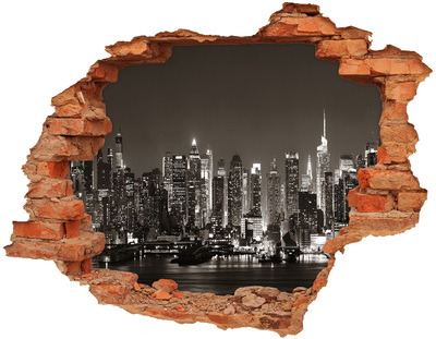 Sticker trou dans le mur Manhattan New York gratte-ciel brique