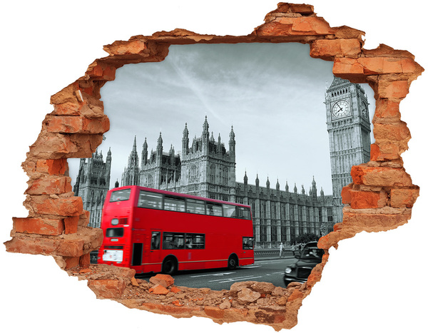 Sticker trou dans le mur Paysage londonien avec un bus rouge