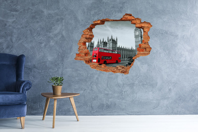 Sticker trou dans le mur Paysage londonien avec un bus rouge
