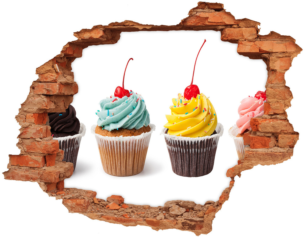 Sticker mural effet trou Cupcakes brique