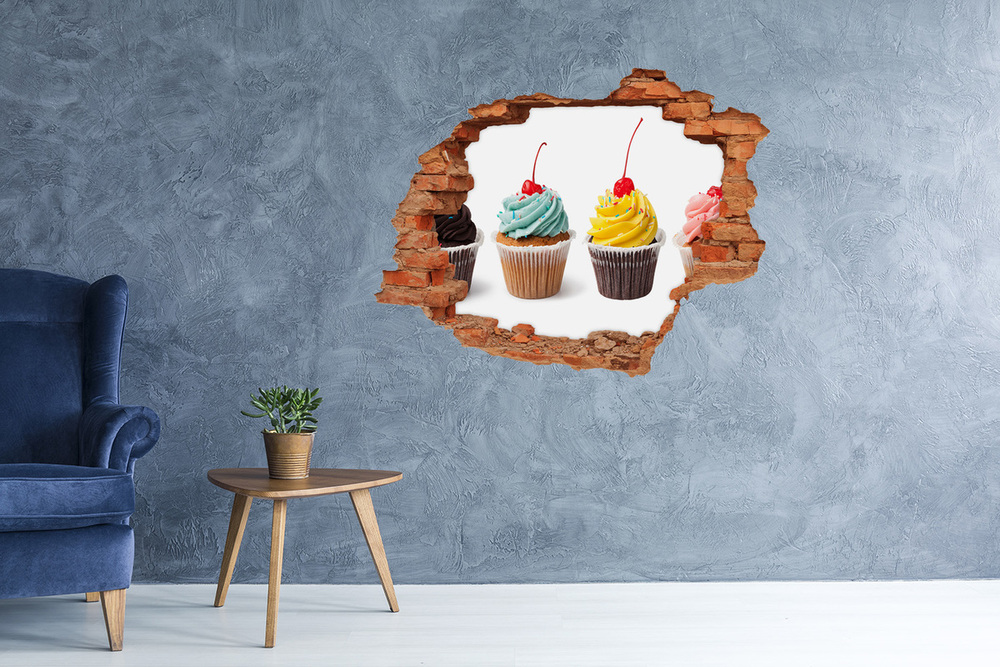 Sticker mural effet trou Cupcakes brique