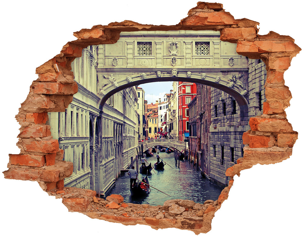 Sticker mural effet trou Ville de Venise brique