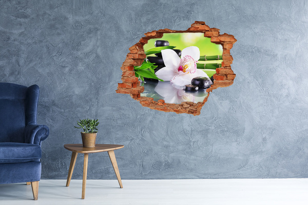 Autocollant mural trou Orchidée pierres zen feuilles brique