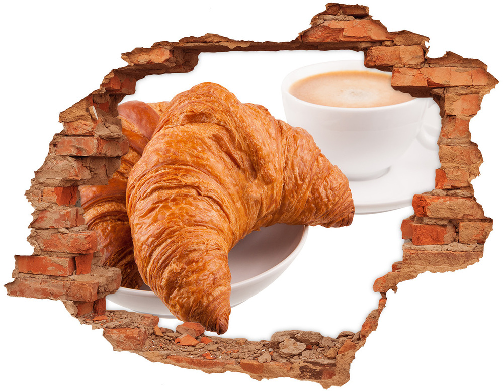 Autocollant mural trou Croissants et café brique