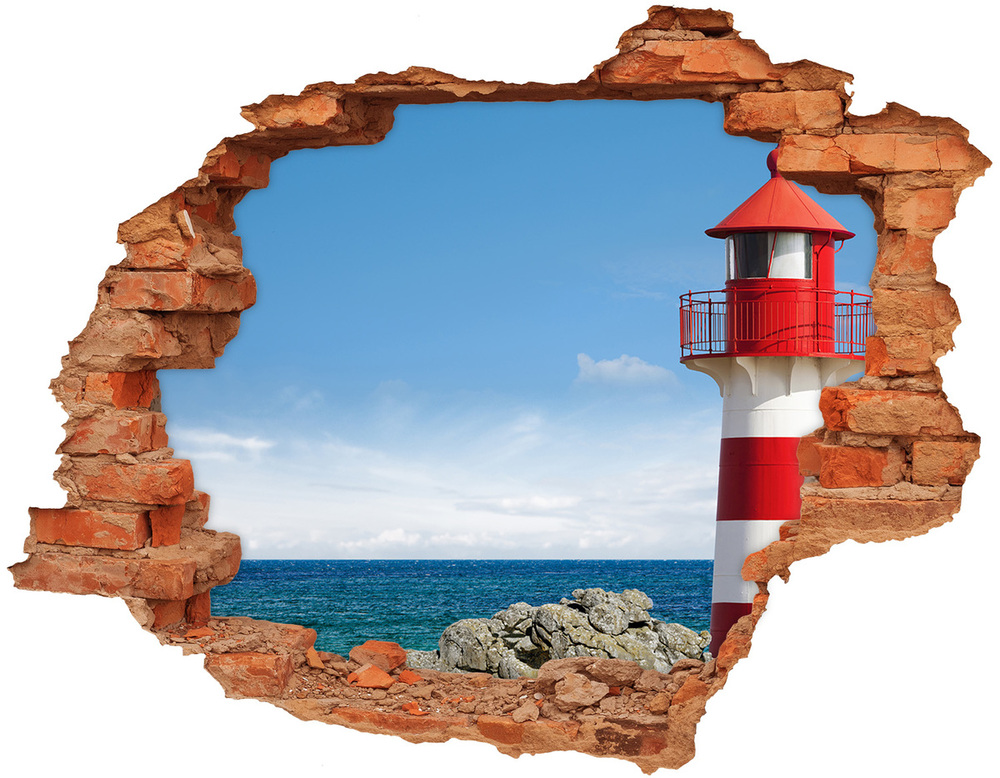 Sticker mural effet trou Phare brique