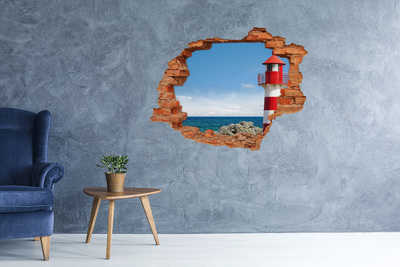 Sticker mural effet trou Phare brique