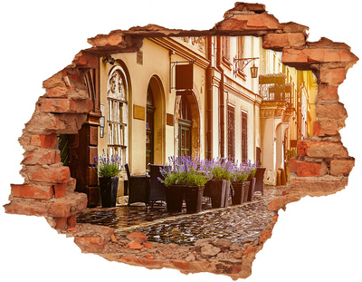 Sticker mural effet trou Cracovie Pologne brique