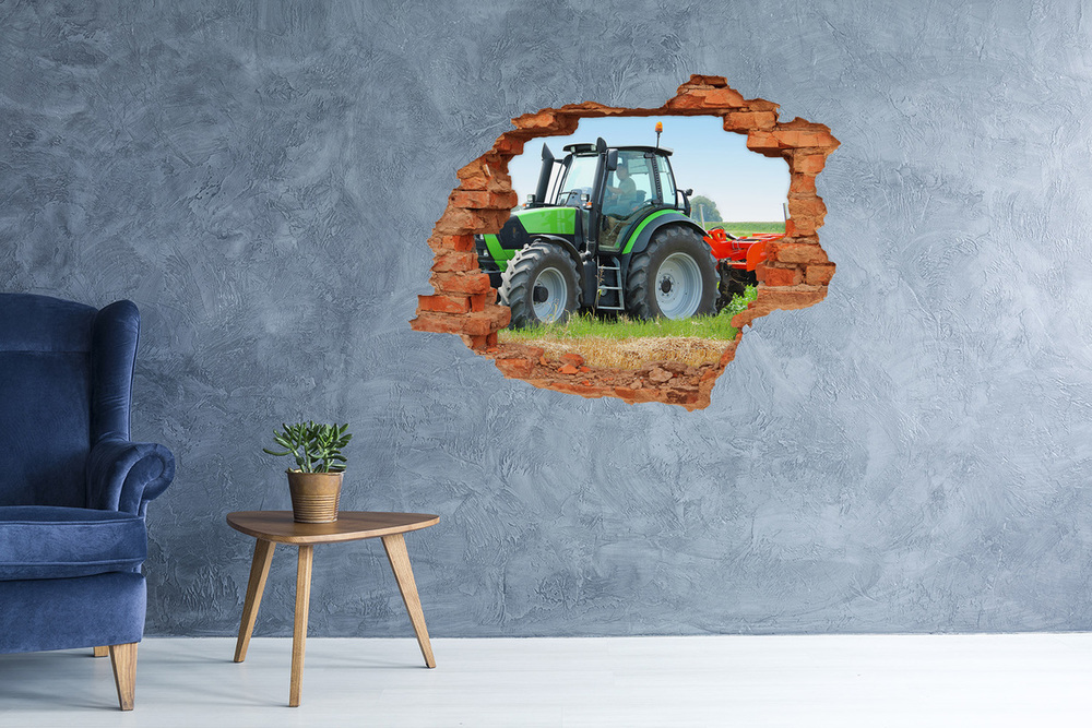 Autocollant mural trou Tracteur sur le terrain brique