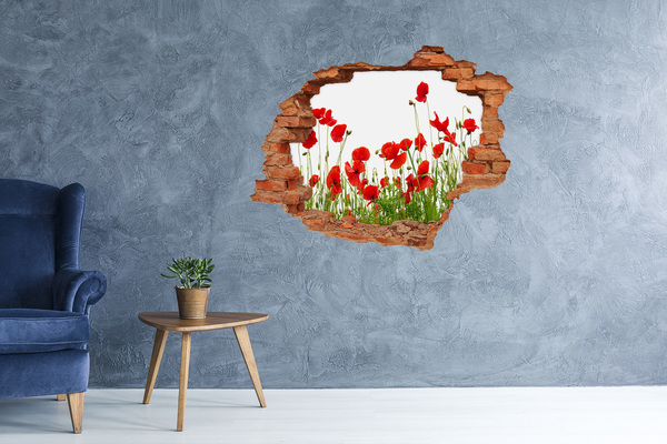 Sticker trou dans le mur Coquelicots brique