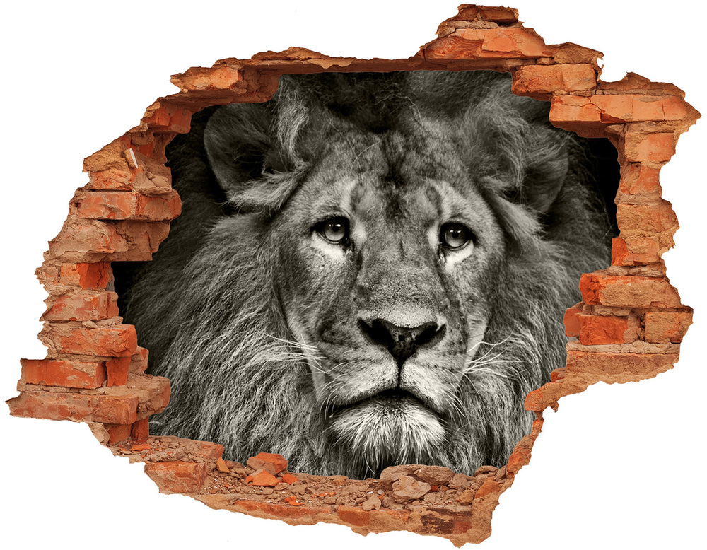 Sticker trou dans le mur Lion brique