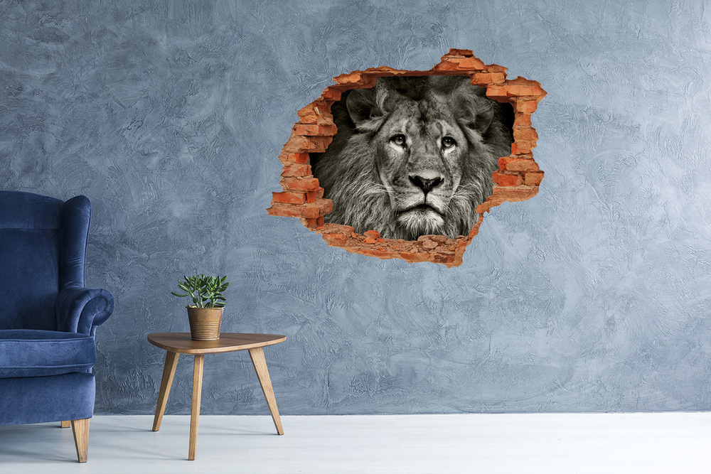 Sticker trou dans le mur Lion brique