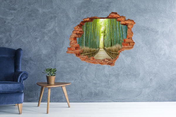 Autocollant à effet 3d trou Forêt de bambous au soleil