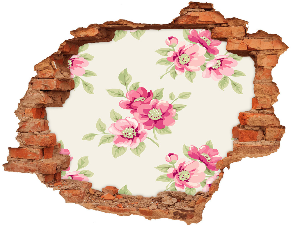 Sticker mural effet trou Motif floral plantes brique