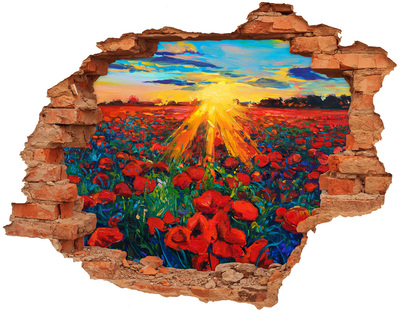 Sticker mural effet trou prairie fleurie au soleil