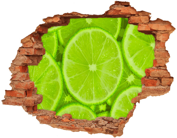 Autocollant à effet 3d trou Citron vert juteux dans un trou dans le mur