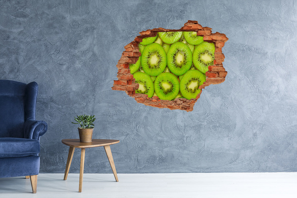 Sticker mural effet trou morceaux de kiwi dans le mur