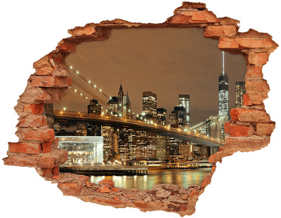 Sticker mural effet trou Manhattan New York brique