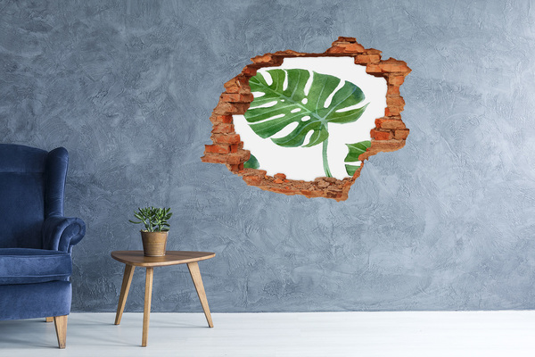 Sticker mural effet trou Monstera verte dans du béton