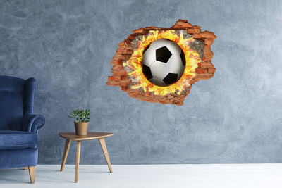 Sticker mural effet trou Burning football saw brique