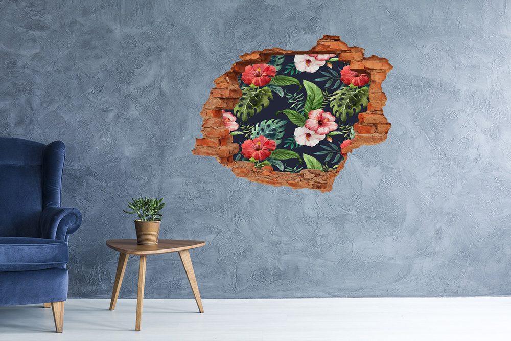 Sticker trou dans le mur Fleurs paradisiaques brique