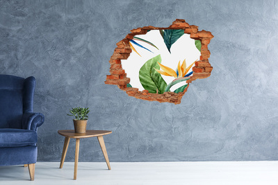 Autocollant mural trou Fleurs paradisiaques brique