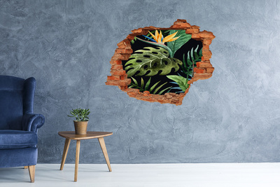 Sticker mural effet trou Fleurs paradisiaques brique