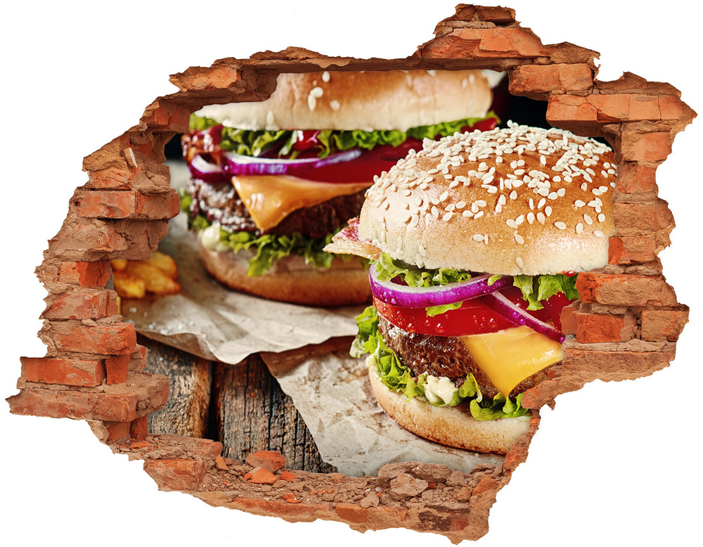 Autocollant mural trou Hamburgers brique