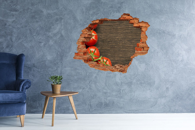 Sticker mural effet trou Tomates sur bois brique