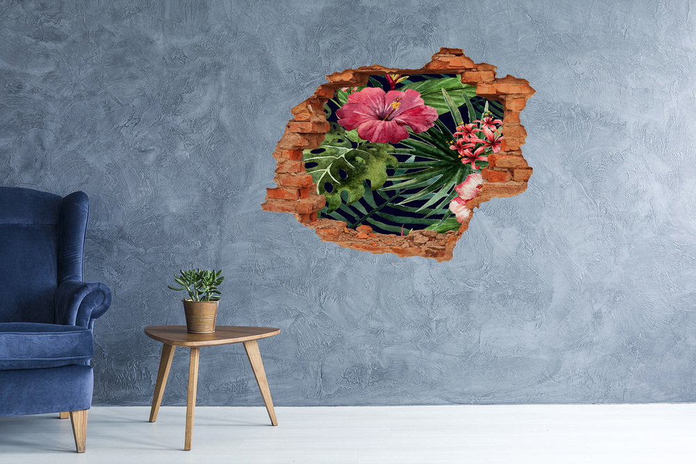 Sticker trou dans le mur Beaux fleurs tropicales brique