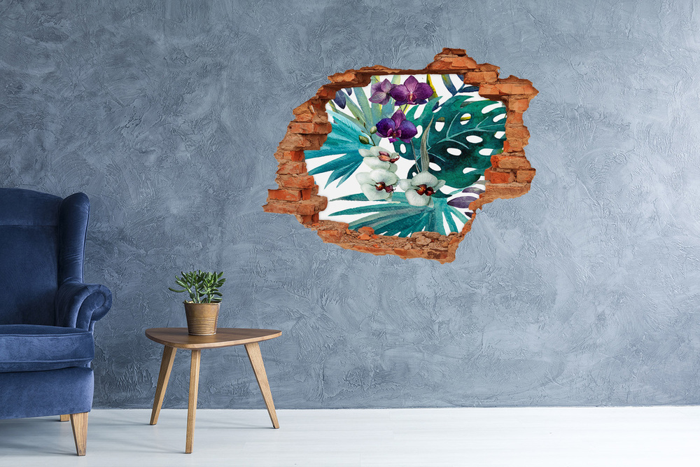 Autocollant mural trou Beaux fleurs tropicales brique