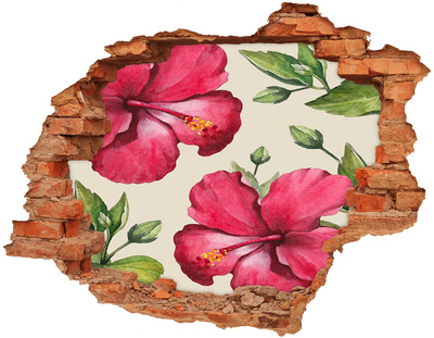 Autocollant mural trou Des hibiscus fleurissent à travers un trou dans le mur