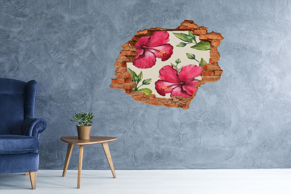 Autocollant mural trou Hibiscus rose brique