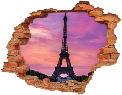 Sticker mural effet trou Tour Eiffel France brique