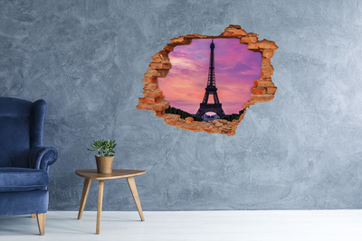 Sticker mural effet trou Tour Eiffel France brique