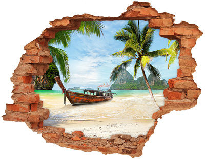 Sticker mural effet trou Plage tropicale avec bateau