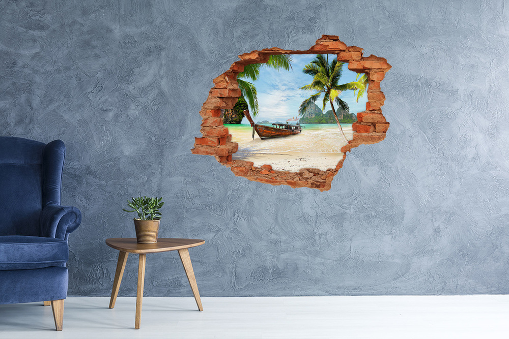 Sticker mural effet trou Paumes sur la plage brique