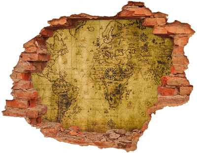 Sticker mural effet trou Ancienne carte du monde brique