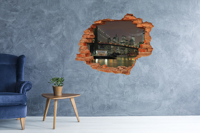 Autocollant mural trou New York la nuit à travers un trou dans le mur