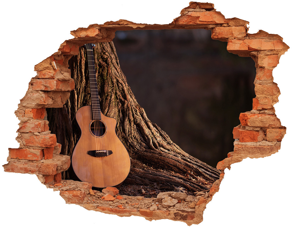 Sticker trou dans le mur Guitare acoustique brique