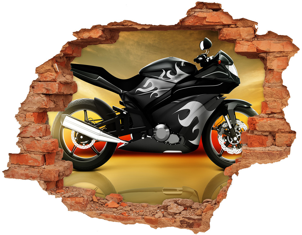 Autocollant mural trou Moto brique