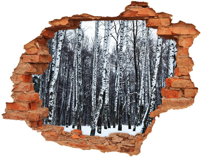 Sticker mural effet trou Bouleau en hiver brique