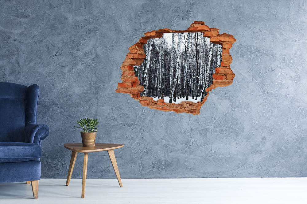 Sticker mural effet trou Bouleau en hiver brique