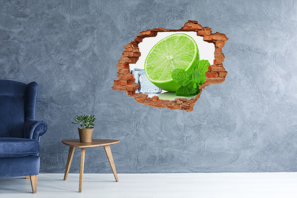 Sticker mural effet trou Citron vert avec de la glace brique