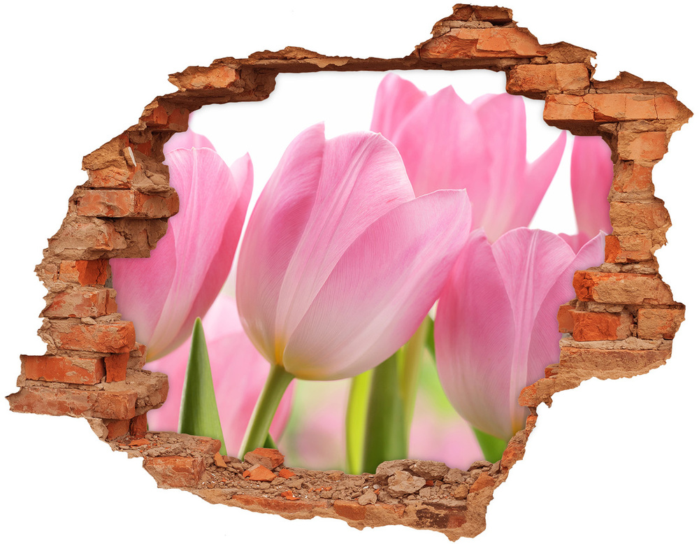 Sticker trou dans le mur Tulipes roses brique