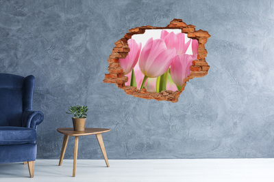 Sticker trou dans le mur Tulipes roses brique