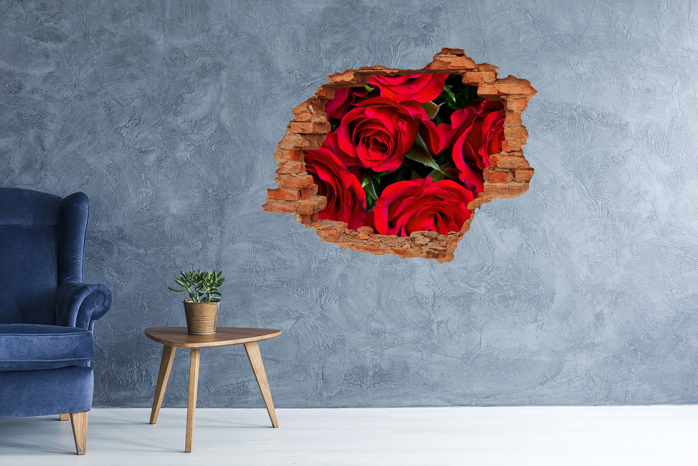 Autocollant mural trou Roses rouges brique