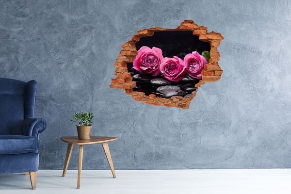 Autocollant à effet 3d trou Des fleurs dans un trou en béton