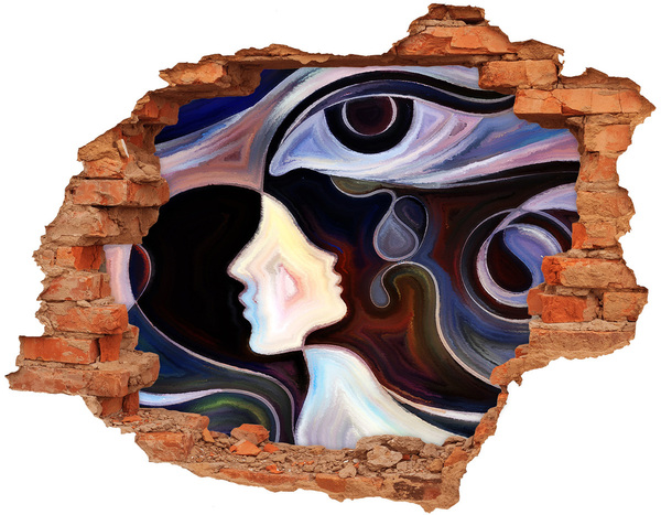 Sticker trou dans le mur Des visages dans le chaos des couleurs